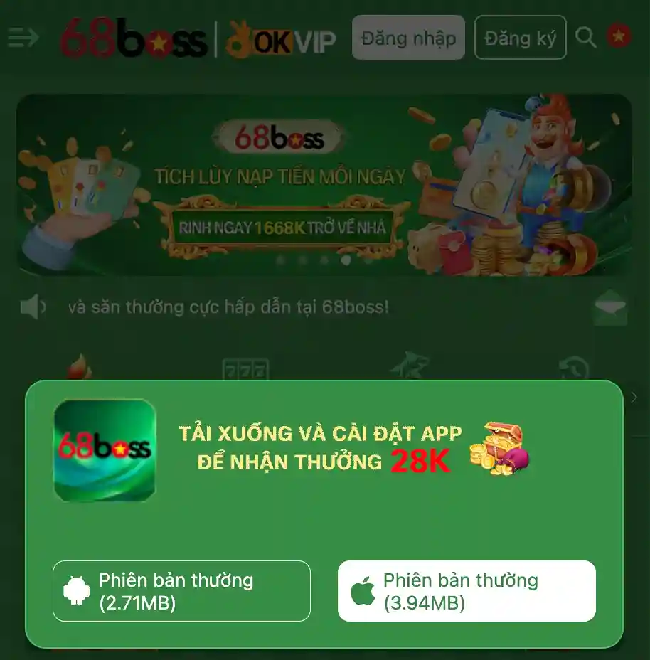 Giao diện trang chủ 68BOSS casino trực tuyến